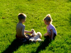 kids playing with Charlie.